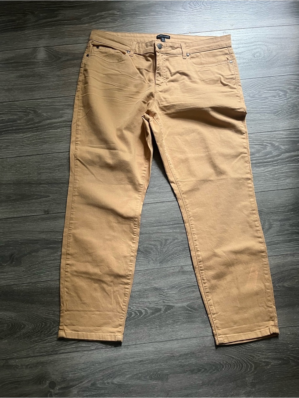 Eileen Fisher Yellow Tan Organic Cotton Preppy Cropped Stretch Jeans Size 16